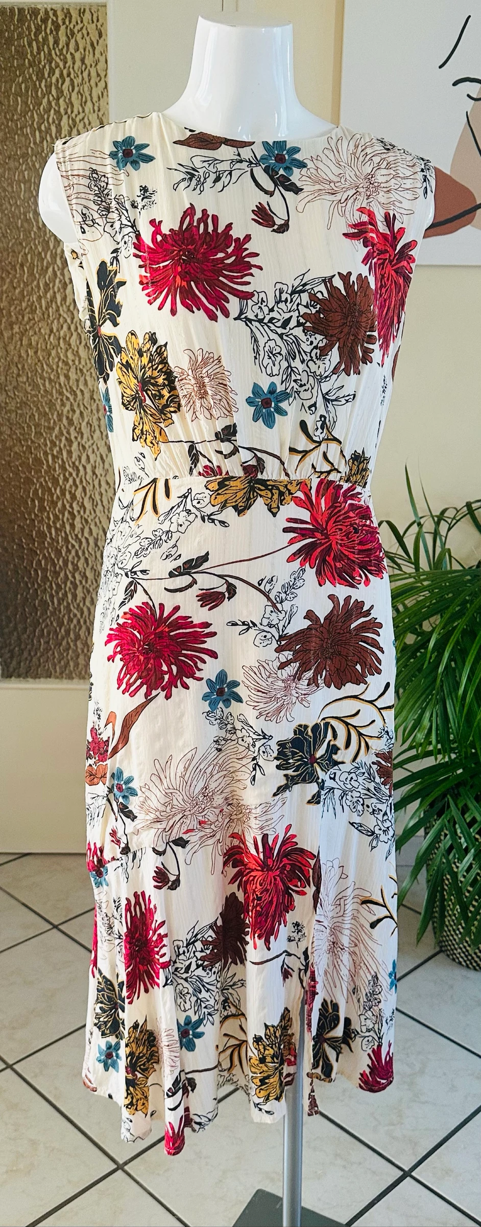 Magnificent Camaïeu Beige Ecru Fluid Dress – Backless Detail & Zip – Size 38 – photo 3